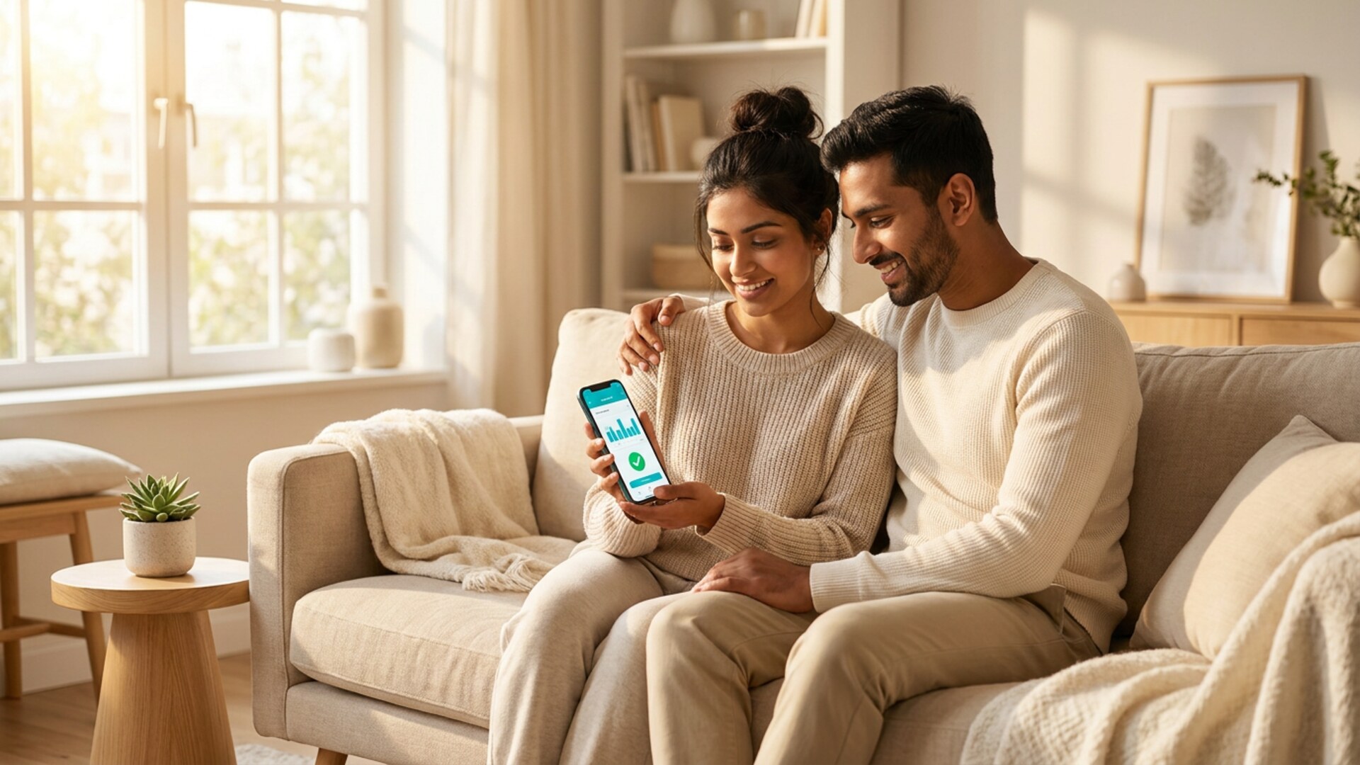 Couple reviewing health results on phone